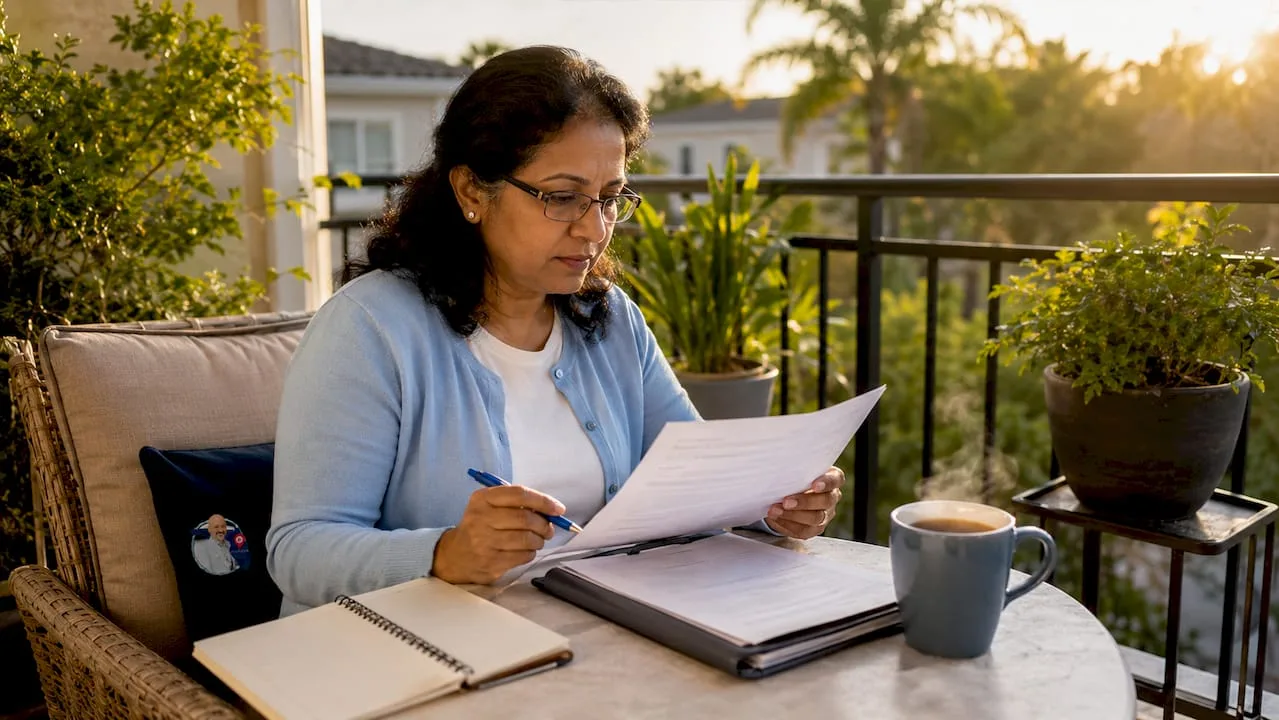 Woman reviewing mortgage pre-approval documents at home